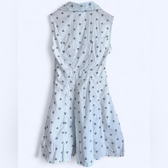 Y2K Urban Outfitters Anchor Print Dress Nautical Blue Striped Button-Up Dress XS - Picture 3 of 15
